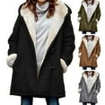 thumbnail image 5 of Lady Winter Coat Hooded Thick Fleece Lined Solid Color Mid Length Long Sleeves Single-breasted Small Horn Buttons Thermal Overcoat, 5 of 8