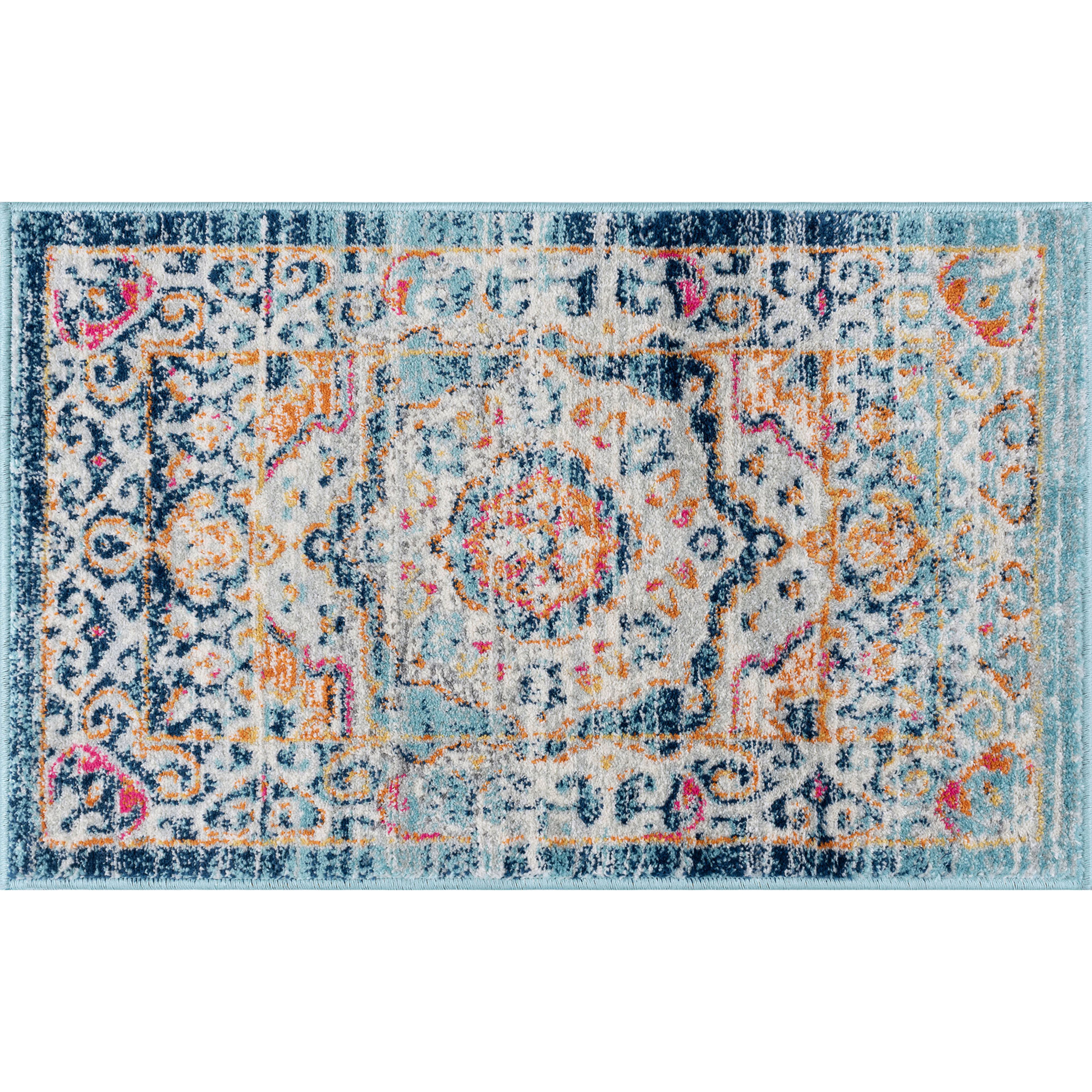 Transitional 2x3 Area Rug (2' x 3') Medallion Pink, Navy Indoor Scatter Easy to Clean