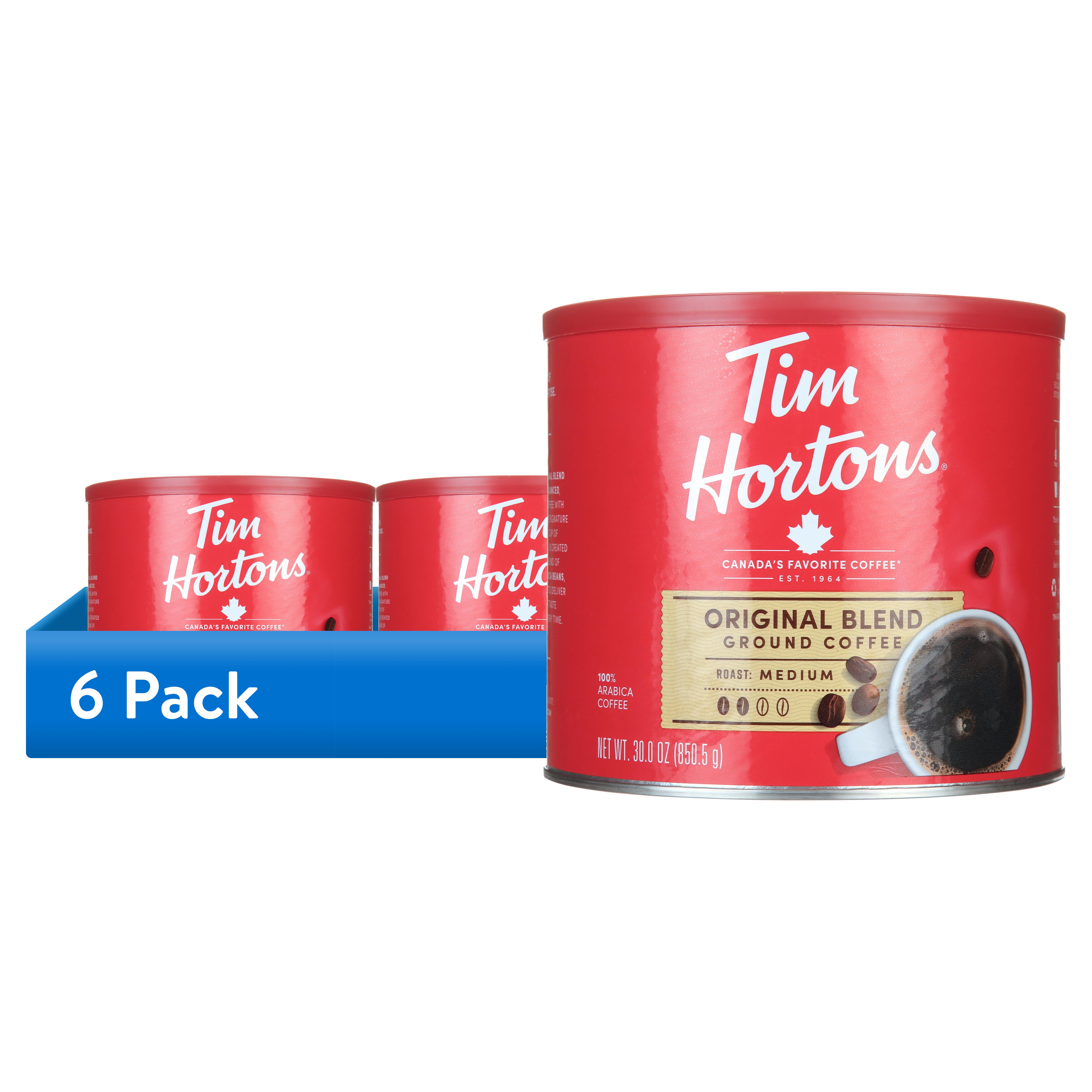 (6 pack) Tim Hortons Original Blend Ground Coffee, 100% Arabica Medium Roast, 30 oz Canister