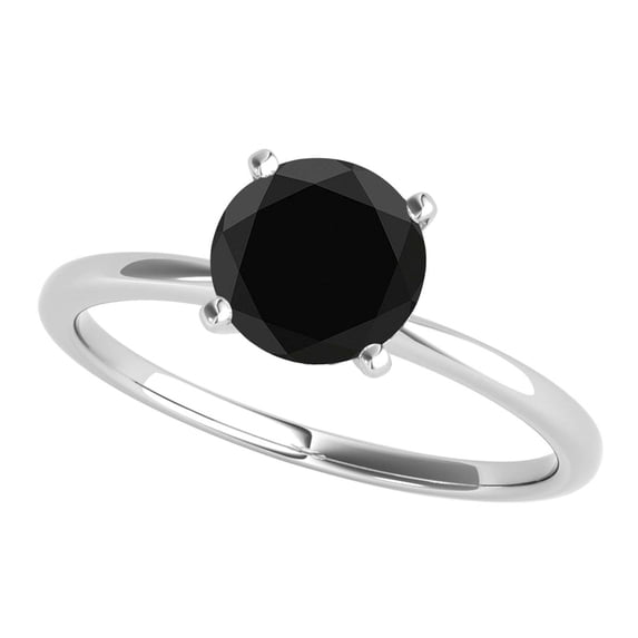 Mauli Jewels 1.50 Carat Round Black Diamond Prong Set Solitaire Ring In 10K Solid White Gold, Ring Size 5