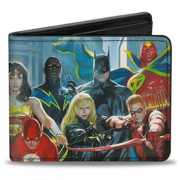 DC Comics Wallet, Bifold, Justice League of America Issue 12 Superhero Cover Pose Blues, Vegan Leather
