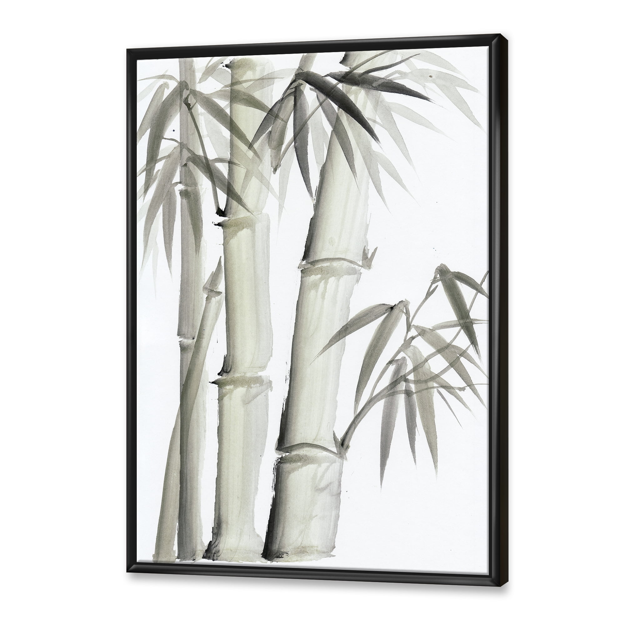 Designart 'Vintage Black and White Bamboo V' Lake House Framed Canvas Wall Art Print