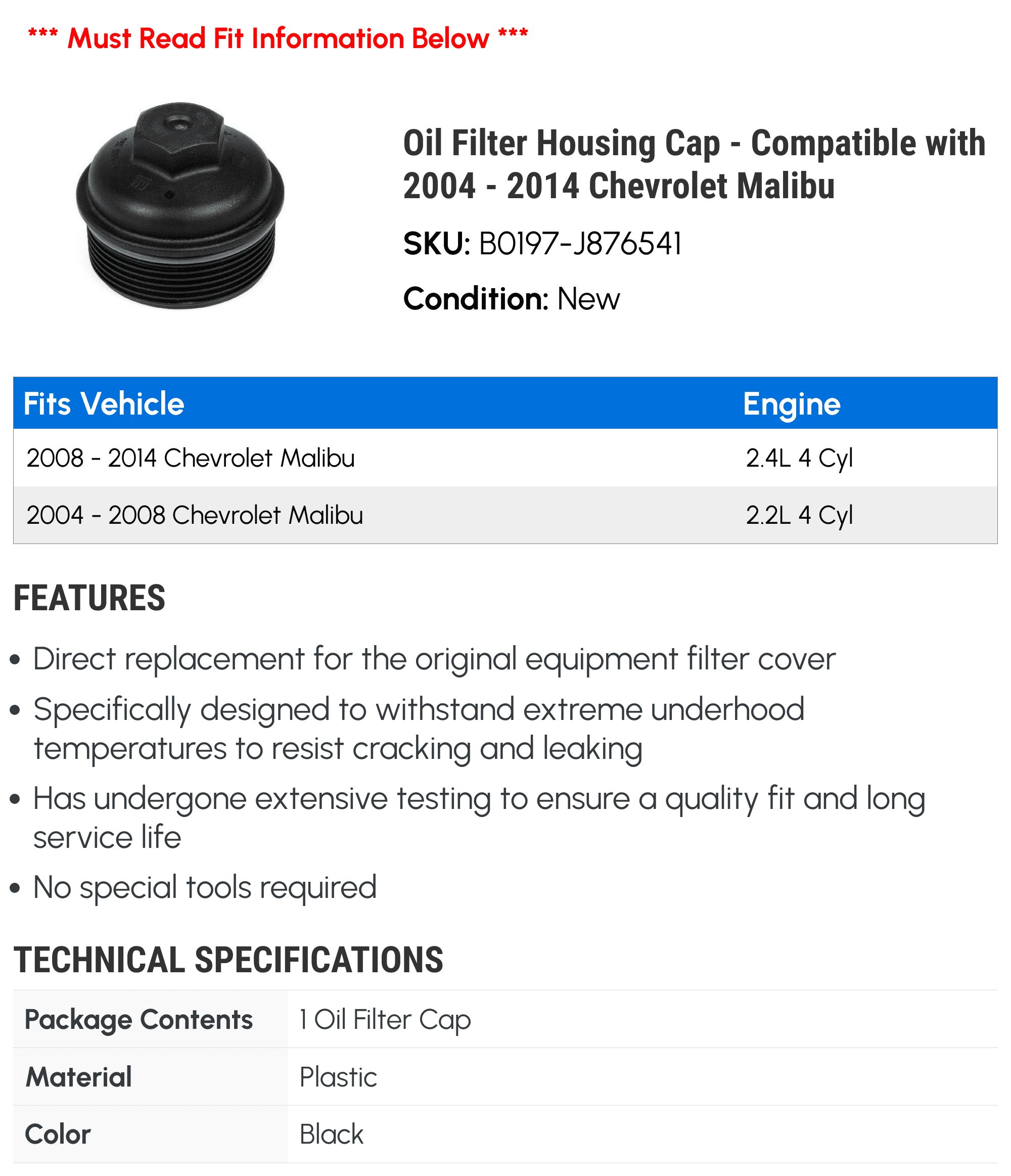 Chevy malibu oil filter socket outlet