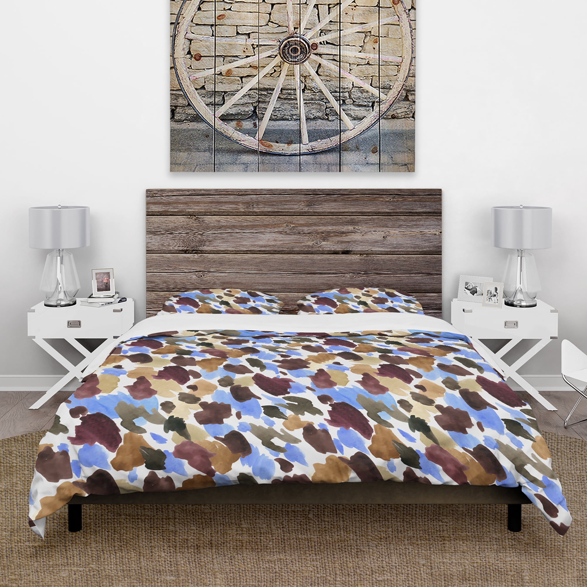 Designart 'Burgundy, Blue and Brown Leopard' Modern & Contemporary Duvet Cover Set