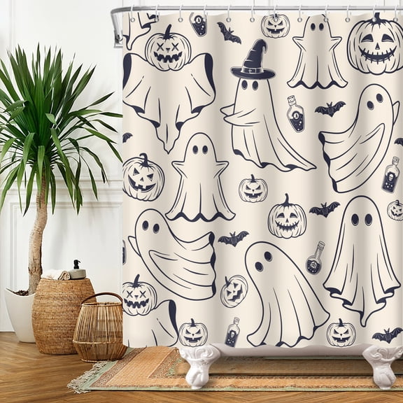 Lfeey Spooky Evil Pumpkin Shower Curtain, Halloween Bathroom Decor Waterproof Fabric, 72x72 in