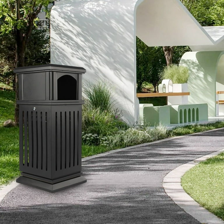 Outdoor Trash Can - Dark Black Garbage Enclosure with Locking Lid