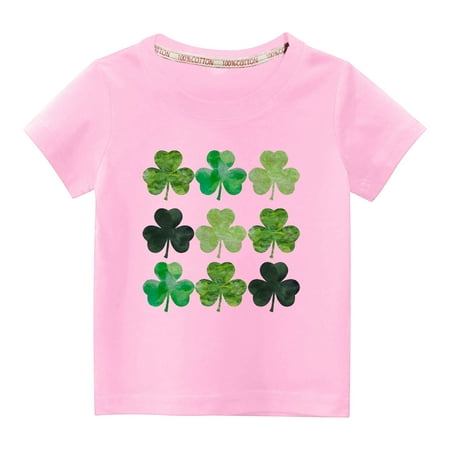 

HBYJLZYG Toddler T-Shirts Kids Boys Girls Cute Round Neck Paddy s Day Green Graphic Print Short Sleeve Tops 3-9 Years