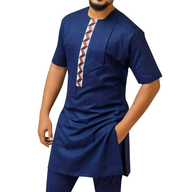 Hommes Chemise Adulte Hommes Grand et Grand Hommes Simple Decontracte Chemise de Style Africain a Manches Courtes Ethnique Impression Shirt Vetements Bleu 4XL Walmart