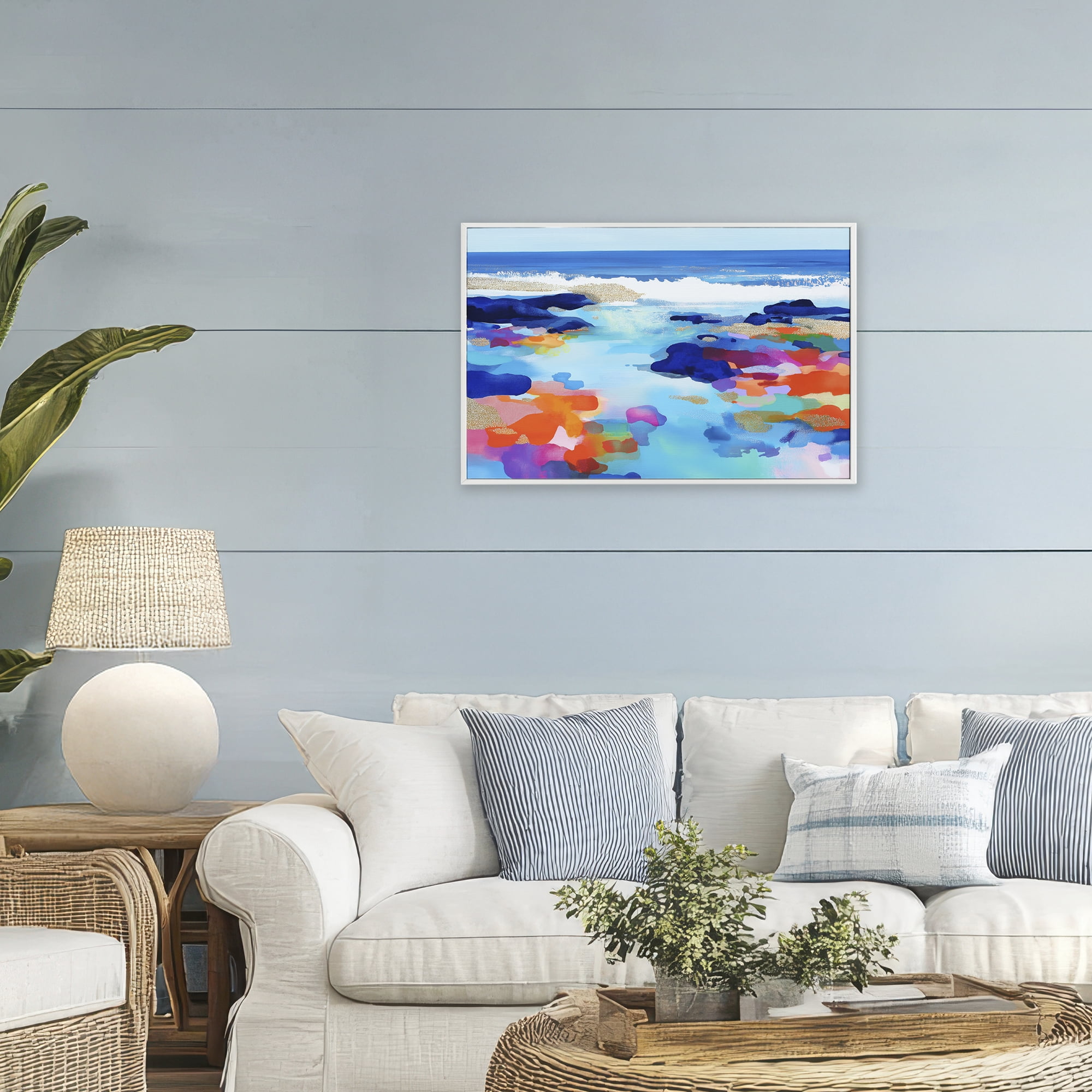 Stupell Industries Coastal Pools Overlay Abstraction White Framed Giclee Art, design by Chromatic Storm Studio