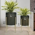 thumbnail image 2 of Oakrain Mid Century Planters for Indoor , Set of 2, Modern Decorative Metal Pots for Living Room, Office, Garden or Balcony, Black&Golden , 10inch&12inch, 2 of 9