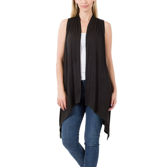 Women Asymmetrical Draped Open Front Sleeveless Jersey Vest Cardigan