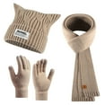 thumbnail image 2 of Xfvqtps Women Hat Scarf Glove Set Knit Square Hat Solid Color Touchscreen Winter Warm Stretchy Extended Beanie Neck Warmer Gloves Set Khaki, 2 of 8