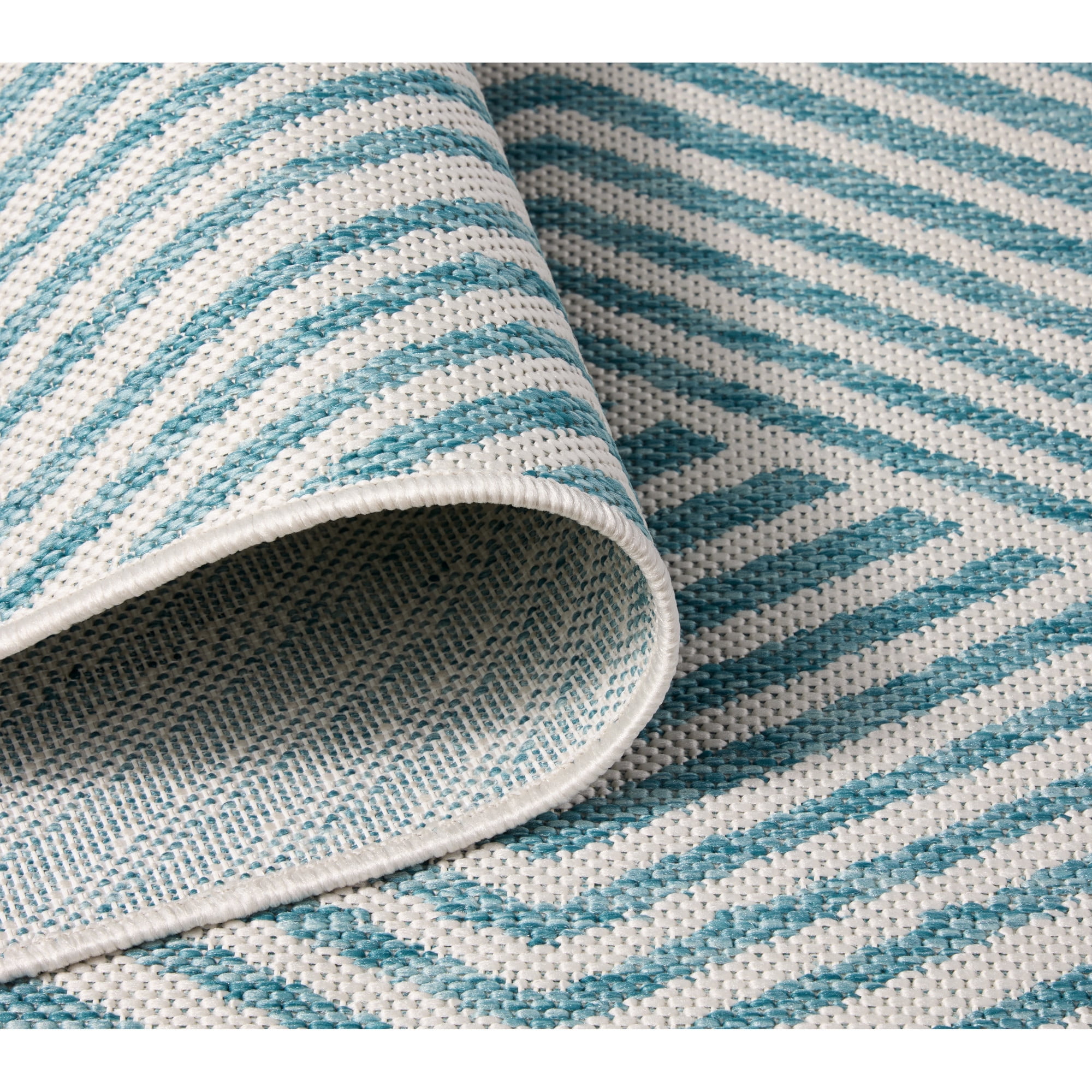 NICOLE MILLER NEW YORK Patio Country Ombre Geo Indoor Outdoor Area Rug, UV Fade Resistant, Low Pile, Blue/Cream, 6'6"x9'2"