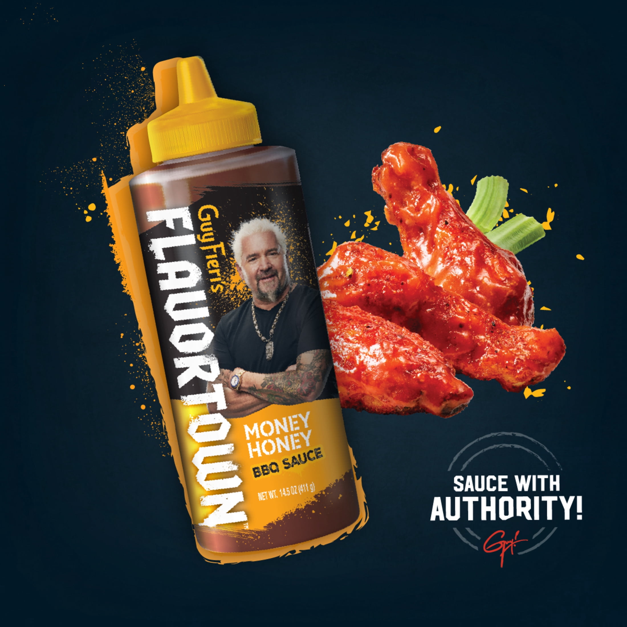 (3 pack) Guy Fieri Flavortown Money Honey BBQ Grilling Sauce, Sticky Glaze for Chicken Wings and Ribs, 14.5 oz
