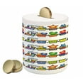 thumbnail image 1 of Cartoon Piggy Bank, Trains Loaded with Stars Hearts and Smiles Cheerful Happy Locomotive Print, Ceramic Coin Bank Money Box for Cash Saving, 3.6" X 3.2", Multicolor, by Ambesonne, 1 of 4