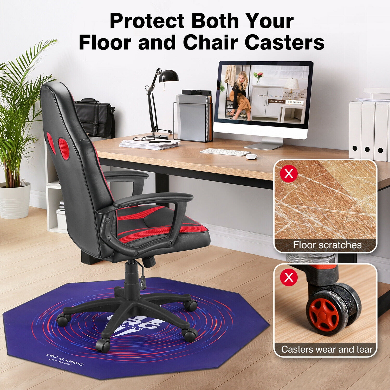 47" x 47" Office Gaming Chair Mat Noise Reduction Floor