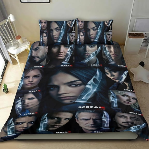 Scream VI Themed Bed Sheet Set Three Piece Set 53x79 In ches Comfortable And Skin Friendly Unique Design Creating A Star Gifts For Family Friends fans