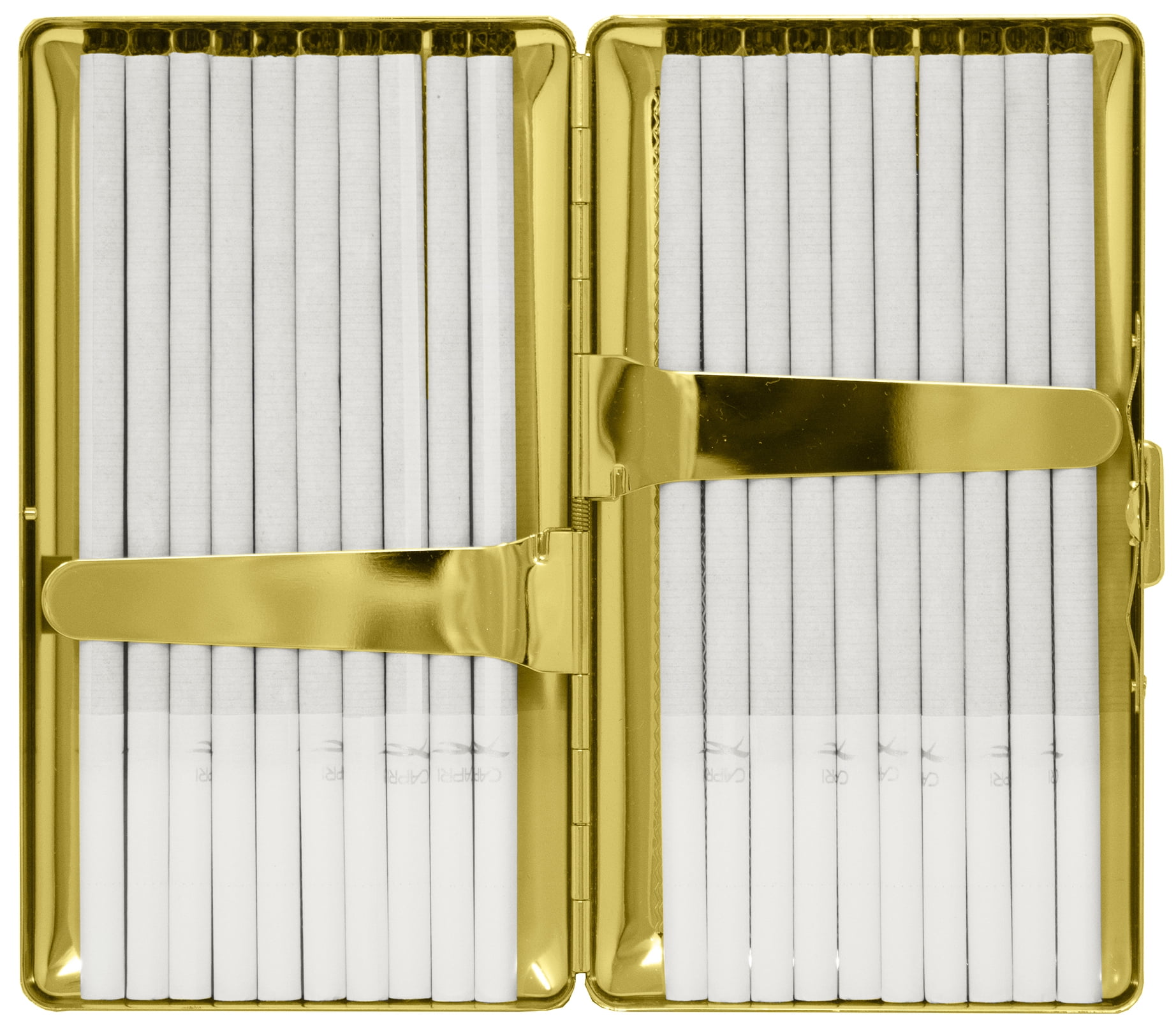 Set of 2 Metal-Plated 120s Cigarette Case & Stash Box (Gold Victorian Print)