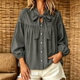 thumbnail image 4 of Lmueinov Long Sleeve Shirts for Women Tie Neck Cotton Linen Lightweight Casual Tops Button Down Shirts for Women Loose Fit Solid Beach Office Blouses, 4 of 5