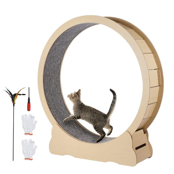 KFFKFF Feline Activity Wheel, 52" Broad Feline Indoor Exercise Wheel, Feline Fitness Wheel Equipped with Removable Rug & Feline Enticement for Jogging/Walking/Coaching