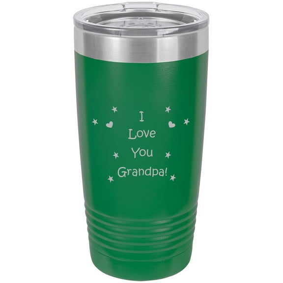 I Love you Grandpa! Stainless Steel Engraved Insulated Tumbler 20 Oz Travel Coffee Mug, Green