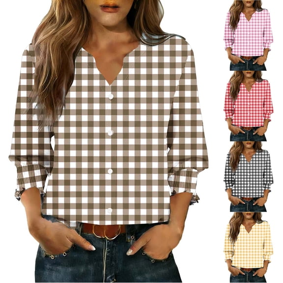 HVOBTTY Women's Print Button Front Cardigan 3/4 Sleeve V Neck Casual Fashion Lightweight Soft Tops Brown, L