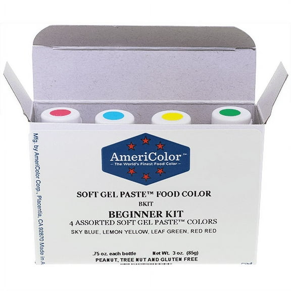 AmeriColor, Beginner Kit , 4 .75 Ounce Food Color Bottles, Soft Gel Paste
