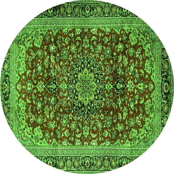 Ahgly Company Indoor Round Medallion Green Traditional Area Rugs, 8' Round