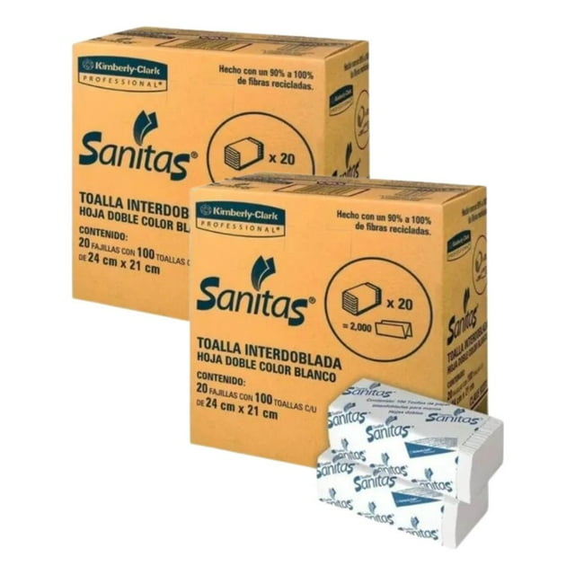 Toalla Interdoblada KIMBERLY CLARK Sanitas 2 Cajas de 20 Fajillas de 100 Pzas C/U