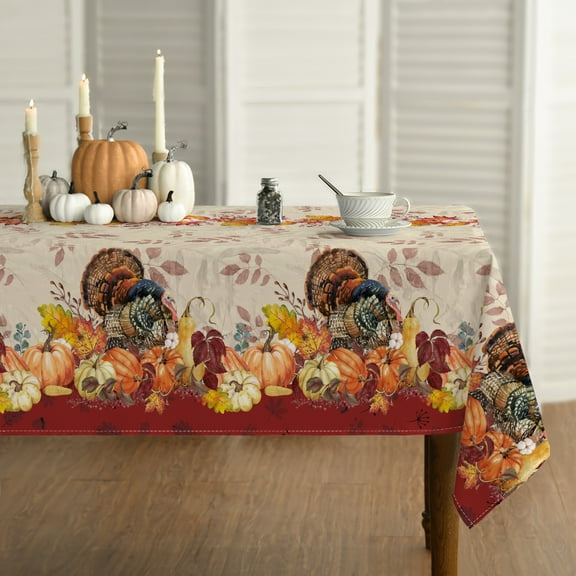 Sm:)e Trukey Pumpkin Thanksgiving Tablecloth 60x84 Inch