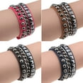 thumbnail image 2 of Ayyufe Women's Layered Punk Rock Rivet Bracelet Studded Leather Metal Chain Bangle, 2 of 7