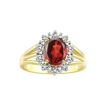 RYLOS Rings for Women 14K Yellow Gold Ring Princess Diana Inspired 9X7MM Gemstone & Halo of  Diamonds January Garnet Jewelry for Women Size 10