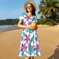 thumbnail image 4 of Sikiie Hawaiian Style Print Women's Short-sleeved Dress, Round Neck Slim Knee-length Dress, Summer Clothing Suitable for Daily Leisure and Vacation, 4 of 6