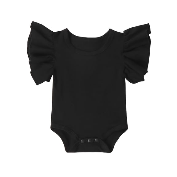 Canrulo Pure Cotton Newborn Infant Baby Girl Solid Ruffle Romper Bodysuit Jumpsuit Summer Clothes Black 6-12 Months