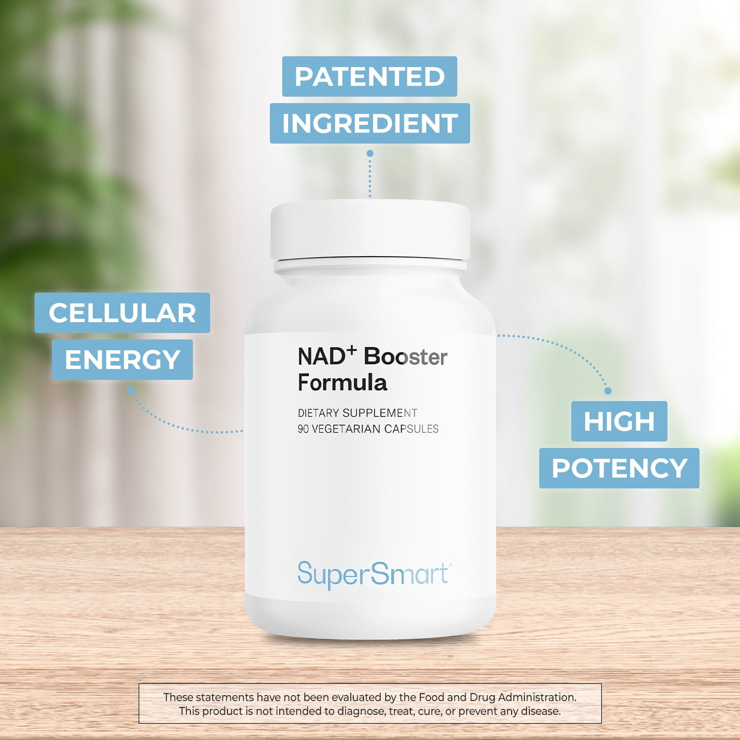 SuperSmart NAD+ Booster Formula - Patented BluNAD Complex with Nicotinamide Riboside, Apigenin - Cellular Energy & Vitality | Gluten Free & Vegan - 90 Vegetarian Capsules