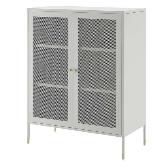 Storage Display Accent Cabinet, Light Grey Gray, Metal, Living Office Kitchen Hospitality Restaurant, Modern Contemporary HB34533