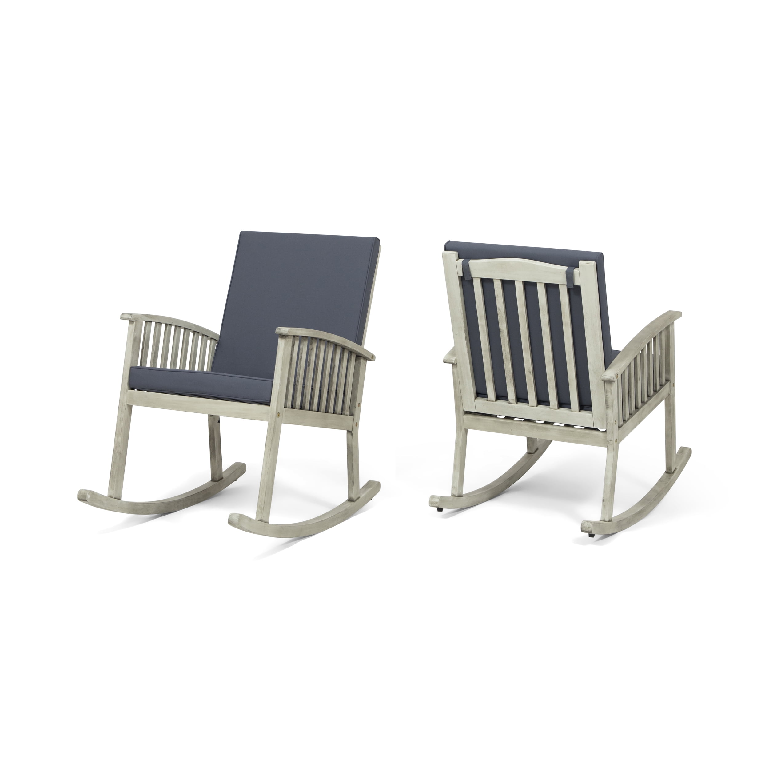 Light Gray and Dark Gray Great Deal Furniture Beulah Outdoor Acacia Wood Rocking Chair 