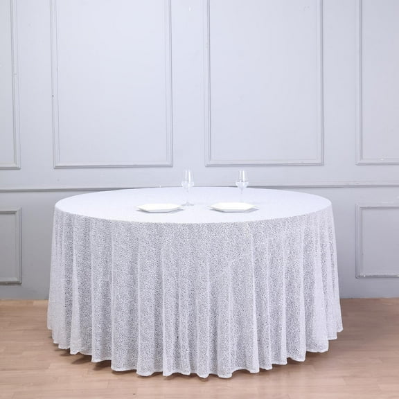 BalsaCircle 120" Sequin Round Tablecloth White