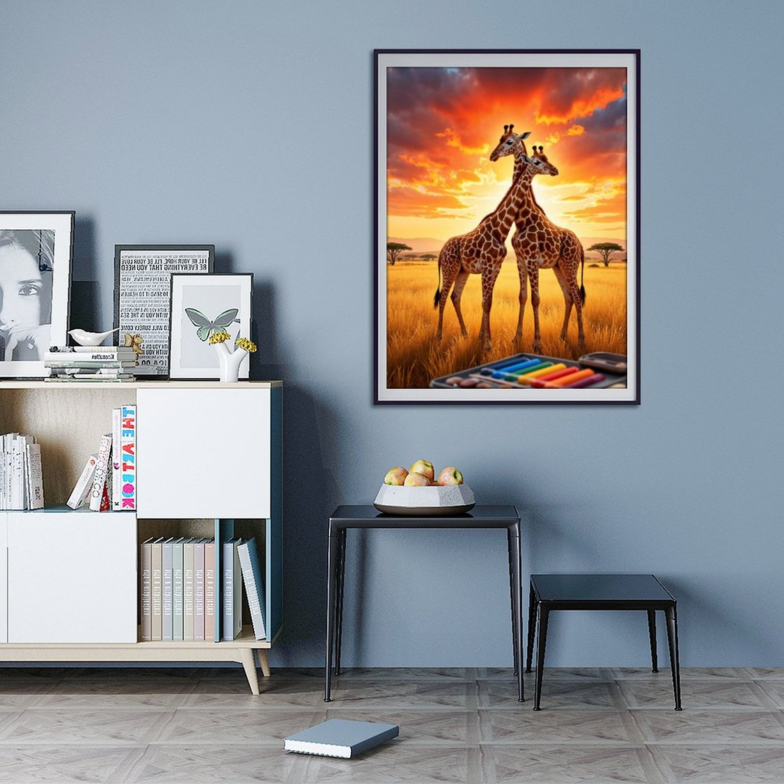 Diamond Art Kit for Adults, Giraffes Sunset Art Supplies Diamond Painting for Adults Beginners, DIY Diamond Art Painting Kits, 5D Diamond Painting Crafts for Home Decor 12x16 Frameless