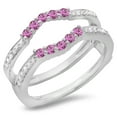 thumbnail image 1 of Dazzlingrock Collection 14K Pink Sapphire & White Diamond Wedding Band 5 Stone Enhancer Guard Double Ring, White Gold, Size 6, 1 of 1