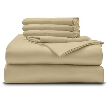 6PC Bedding Set- 100% Organic Cotton Bed Sheet Set 800 Thread Count, Crisp and Cooling Sateen Weave, Soft Breathable, Eco-Friendly, 15-Inch Deep Pocket - Taupe, Full