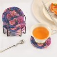 thumbnail image 3 of Yayeee 6 PCS Drink Coasters with Holder Set Woven Absorbent Round Tabletop Hot Pad, Vibrant Art Flowers, 3 of 7