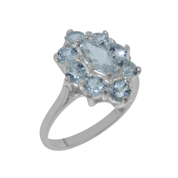 LBG British Made 18k White Gold Natural Aquamarine Womens Anniversary Ring - 33 size options - Size 6.75