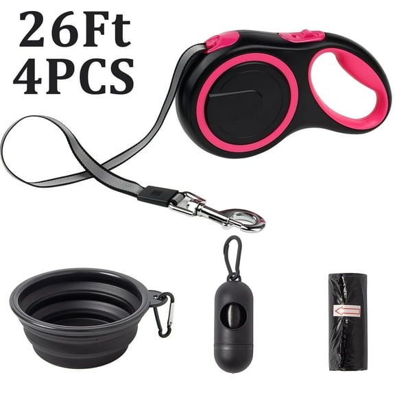 4 Pack Retractable Dog Leash,26ft Dog Leash for Small Medium Large Dogs Up to 110lbs,360° Tangle-Free Reflective Nylon Tape,Adjustable length,with Anti-Slip Handle,One-Handed Brake,Pause,Lock