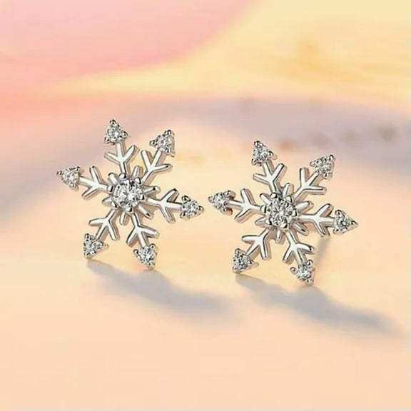 Snowflake 925 Silver Stud Earring Pretty Cubic Zircon Wedding Jewelry A Pair