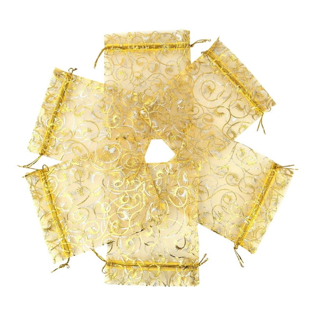 Miangastore Gift Bag Eyelash Pattern Golden Organza 20Pcs 4.7x3.9x0.1In