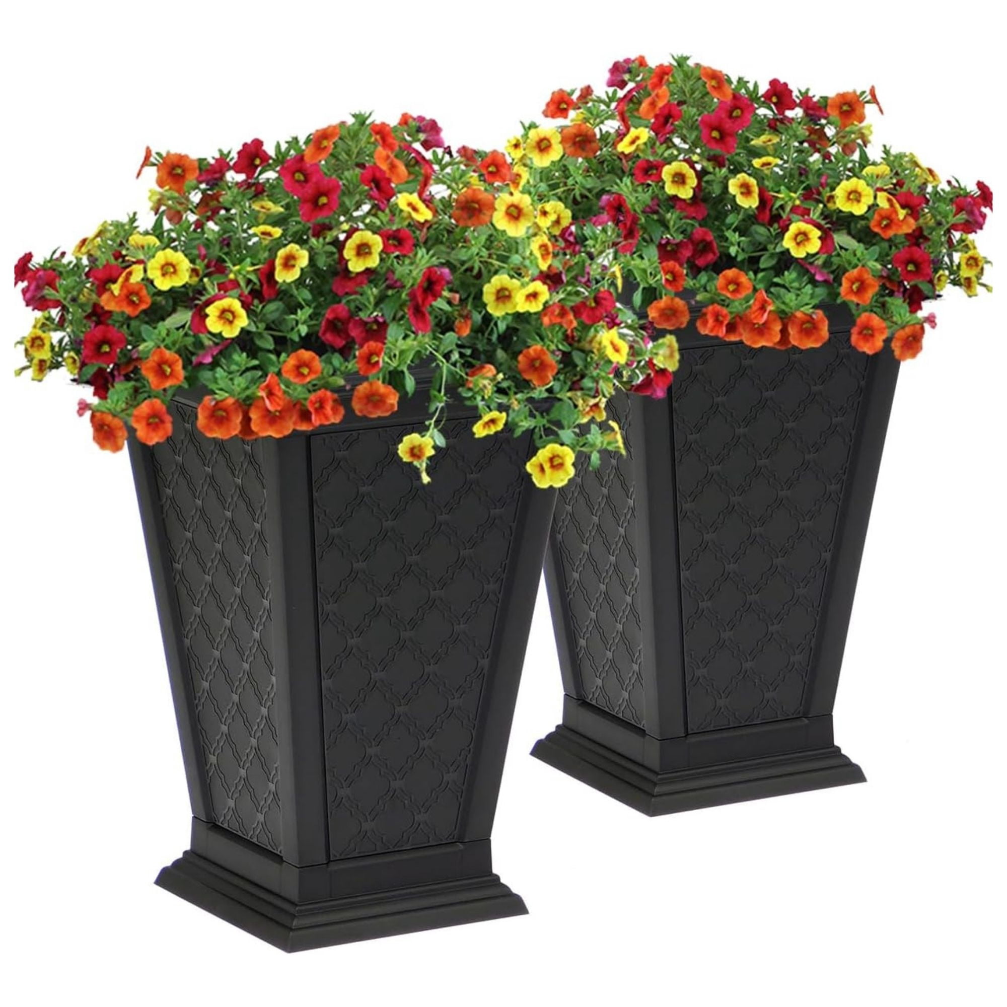 FCMP Outdoor Modemmo Self-Watering Planter, Casablanca Pattern, Black, Set of 2