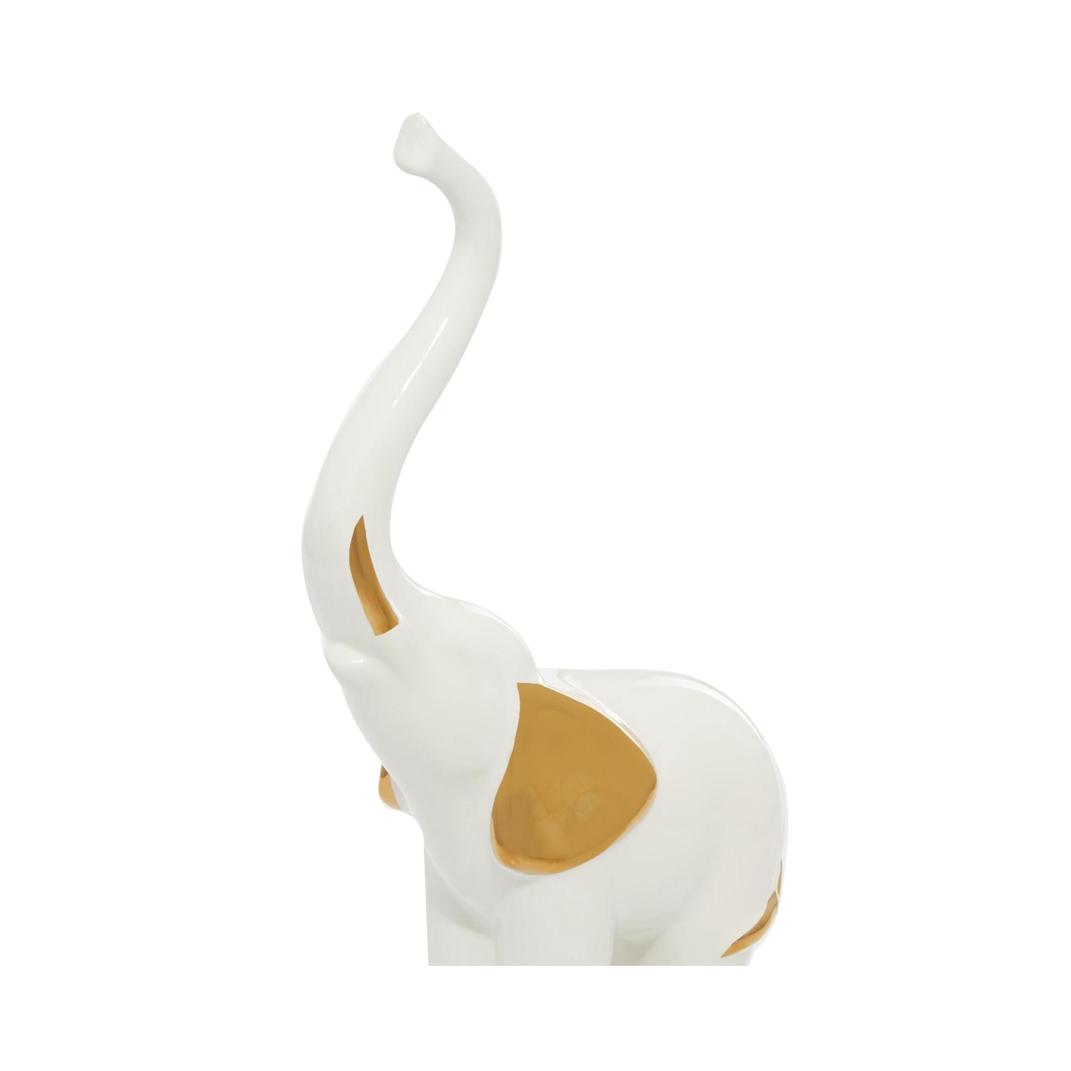 4"W, 14"H Gold Porcelain Ceramic Elephant Sculpture, by DecMode (2 Count)