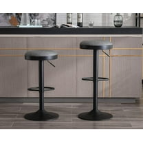 CIMOTA Swivel Round Bar Stools Set of 2 Backless Adjustable Counter Height Barstools Modern Industrial PU Leather Bar Stool Chair for Kitchen/Home Bar/Pub/Bistro/Office, Retro Grey