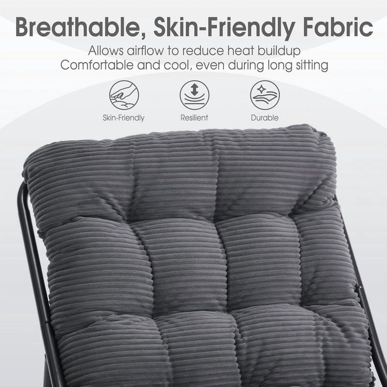 Modern Patio Lounge Chair with Ottoman, Comfy Sling Recliner Chair with Puffy Cushion and Foot Stool for Indoor Outdoor Living Room